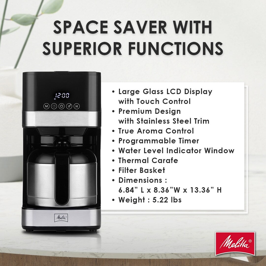 Melitta Aroma Tocco 8-Tassen-Filterkaffeemaschine mit Thermoskanne und Touch-Control-Display