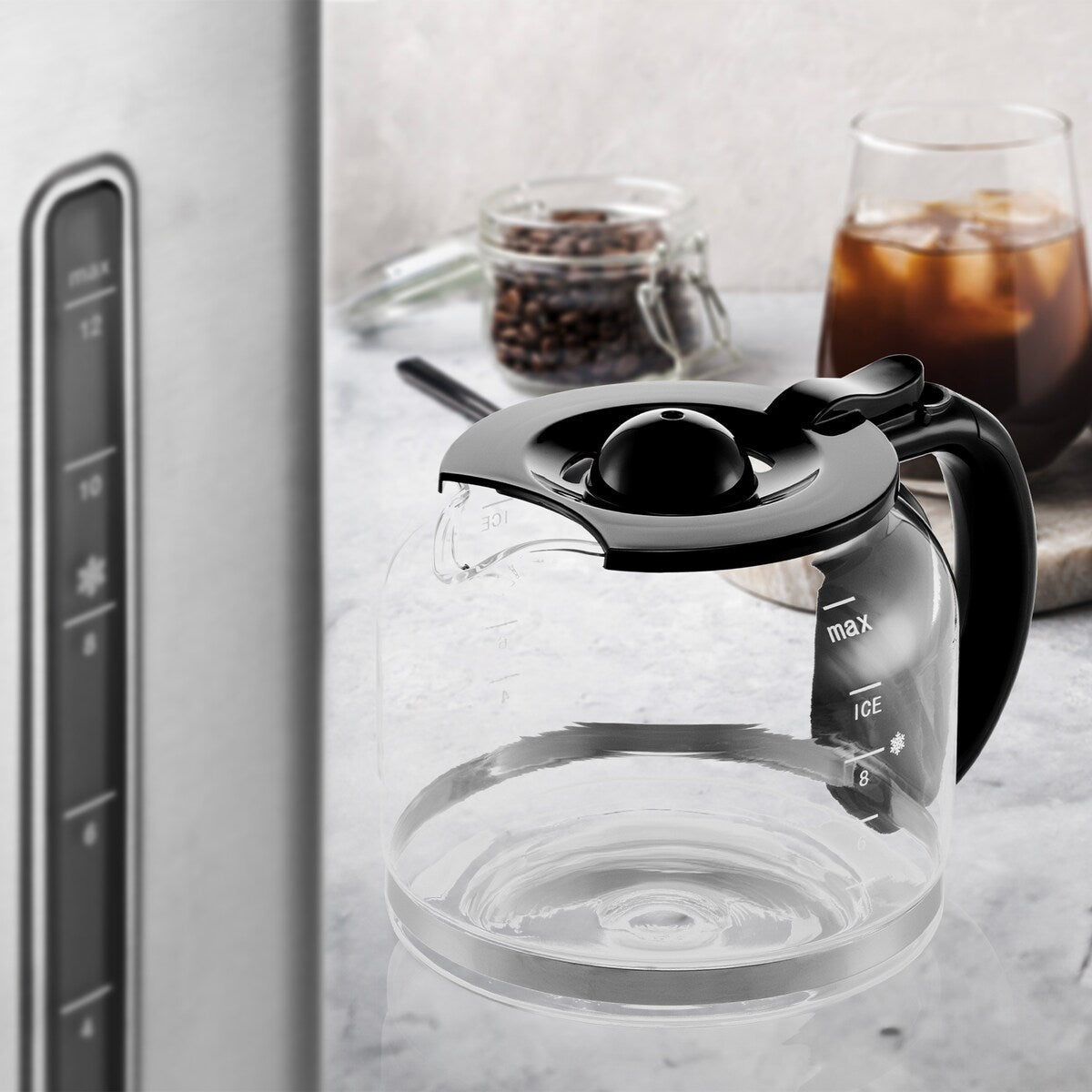 Melitta Aroma Tocco Plus 12-Tassen-Filterkaffeemaschine für Heiß- und Eiskaffee mit Glaskaraffe und Touch-Control-Display