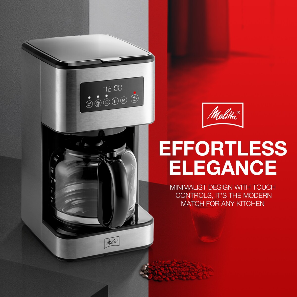 Melitta Aroma Tocco Plus 12-Tassen-Filterkaffeemaschine für Heiß- und Eiskaffee mit Glaskaraffe und Touch-Control-Display