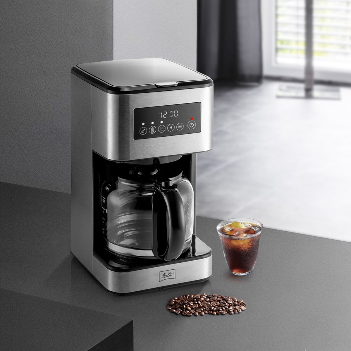 Melitta Aroma Tocco Plus 12-Tassen-Filterkaffeemaschine für Heiß- und Eiskaffee mit Glaskaraffe und Touch-Control-Display