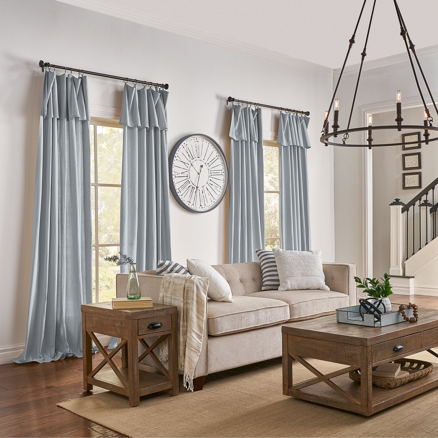 Mercantile Drop Cloth Lichtfilterring Top Tab Farmhouse Vorhang Panel mit Volant