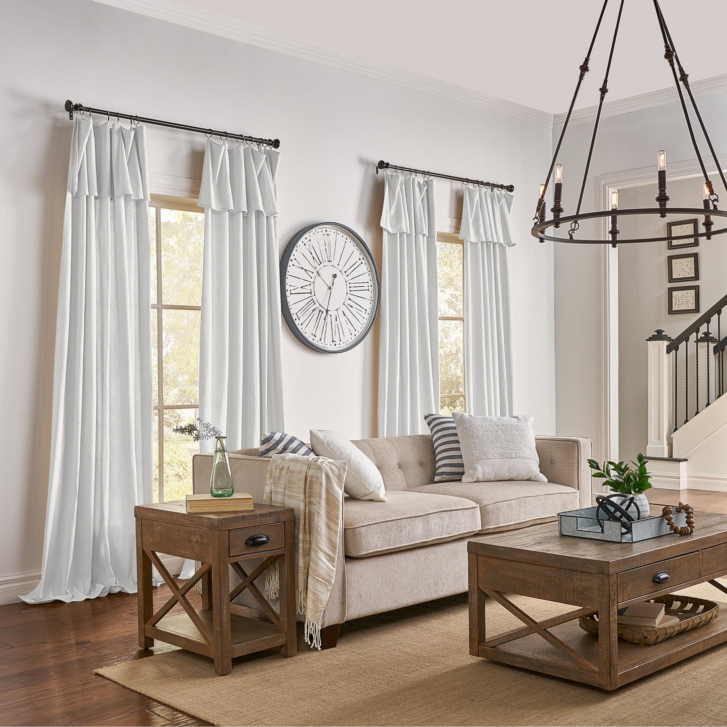 Mercantile Drop Cloth Lichtfilterring Top Tab Farmhouse Vorhang Panel mit Volant