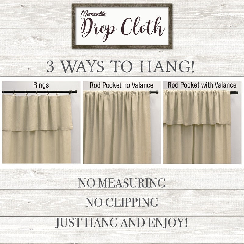 Mercantile Drop Cloth Lichtfilterring Top Tab Farmhouse Vorhang Panel mit Volant