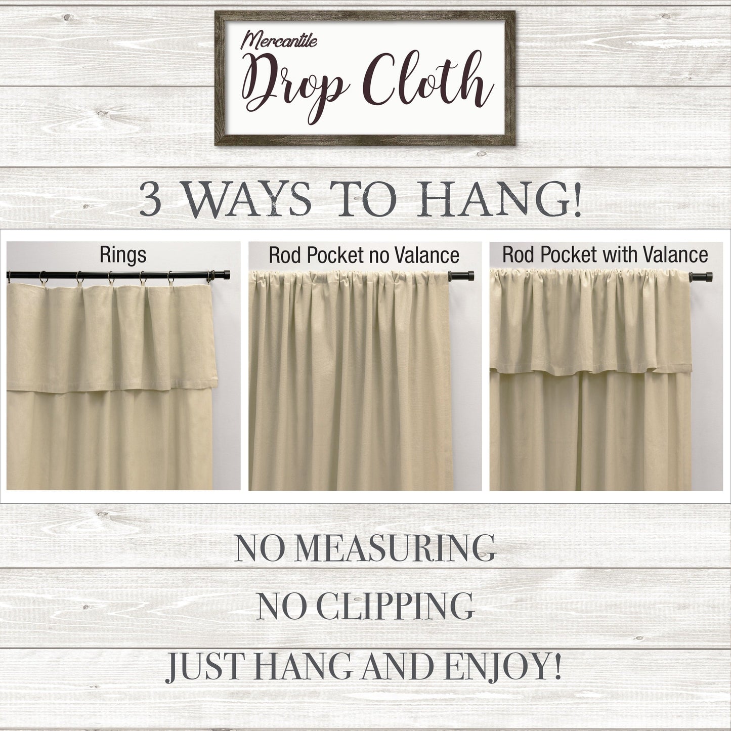 Mercantile Drop Cloth Lichtfilterring Top Tab Farmhouse Vorhang Panel mit Volant