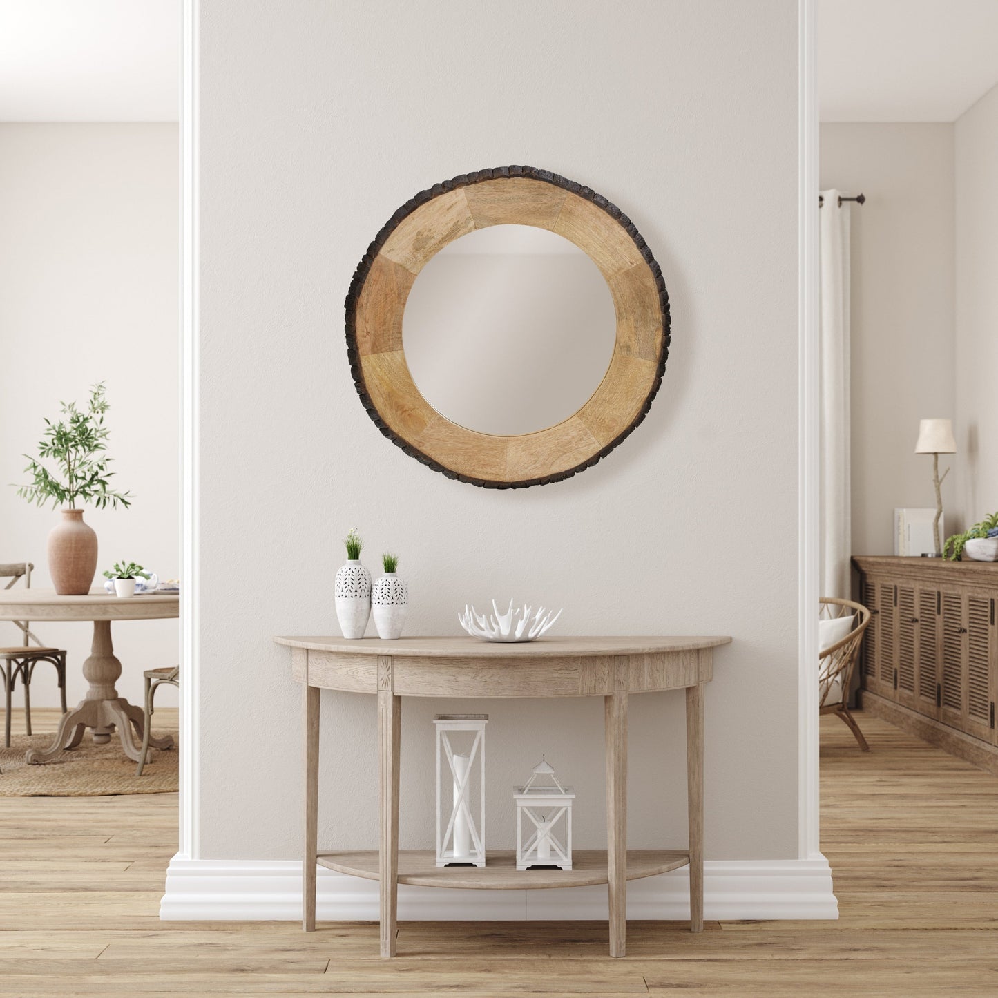 Runder Wandspiegel Meredith aus Holz mit natürlicher Kante von River of Goods – 30,5 x 1 x 30,5