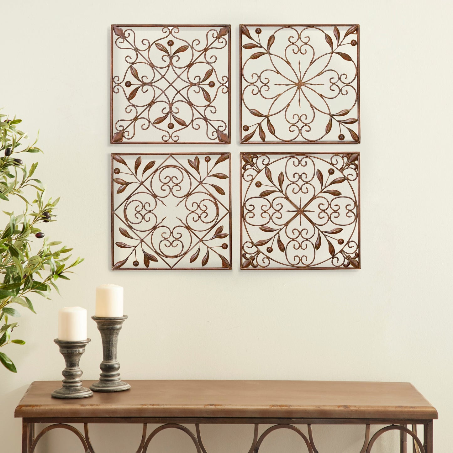 Wanddekoration mit Metallrollen – 4er-Set, Dunkelbraun – Roche River Decor