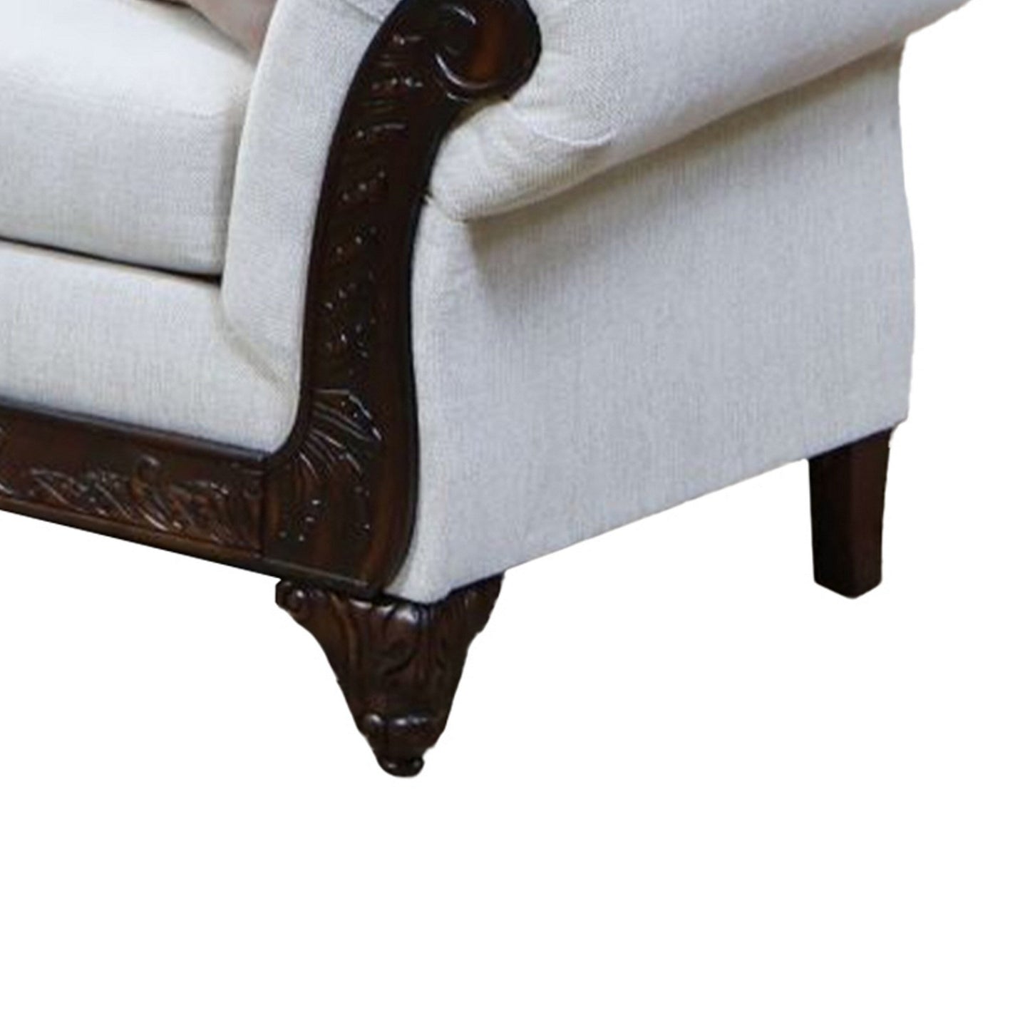 Mezia Sofa, Beige Chenille, Walnut Brown, 6 Accent Pillows, 94 Inch