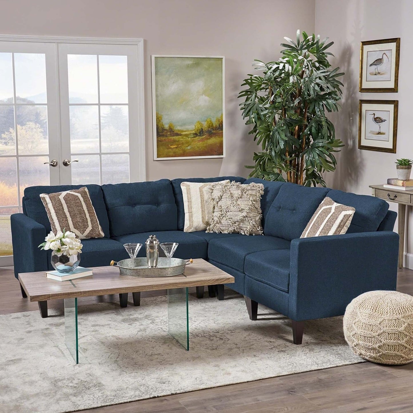 Mid-Century 5-Piece Modular Sectional Sofa with Button-Tufted Cushions for Living Room