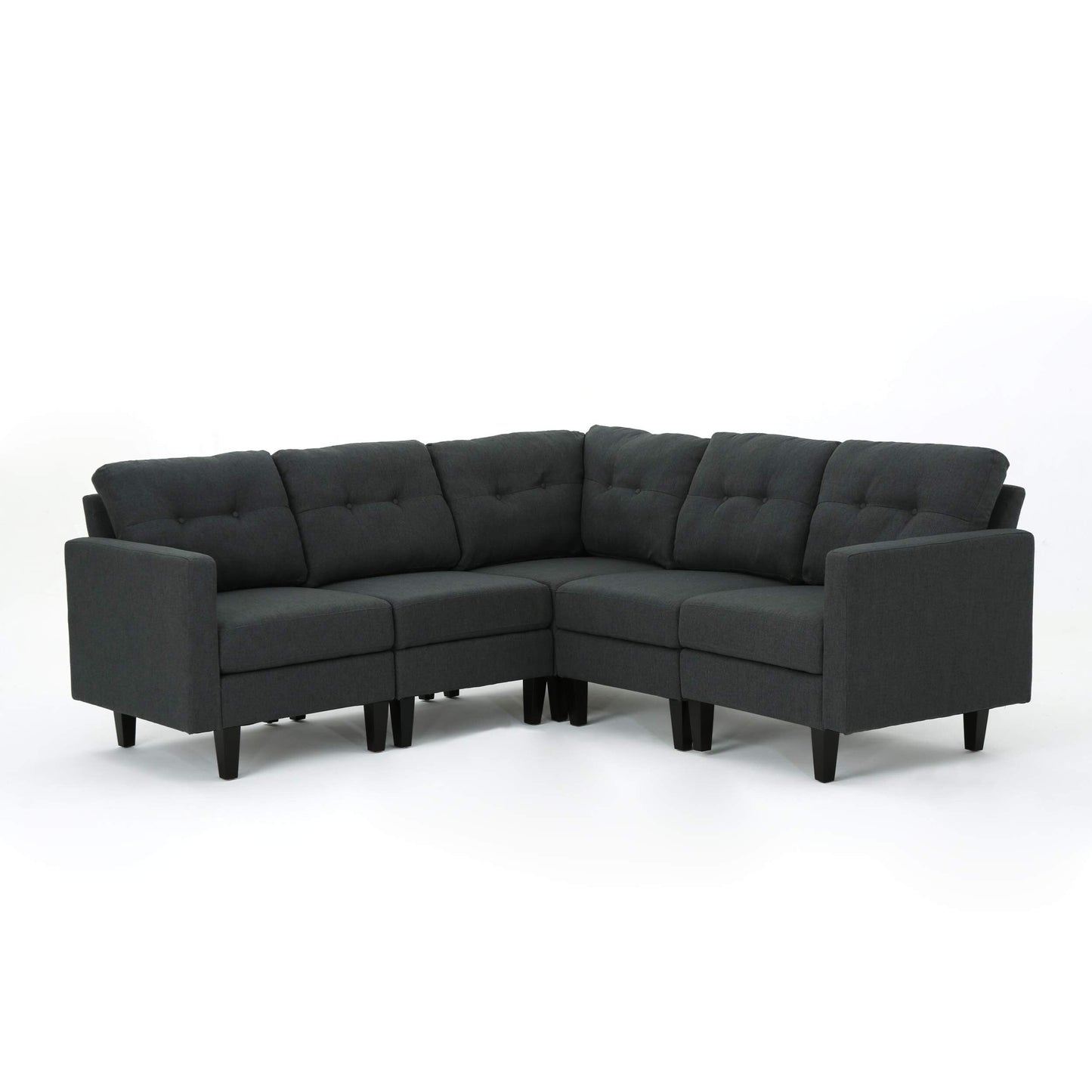 Mid-Century 5-Piece Modular Sectional Sofa with Button-Tufted Cushions for Living Room