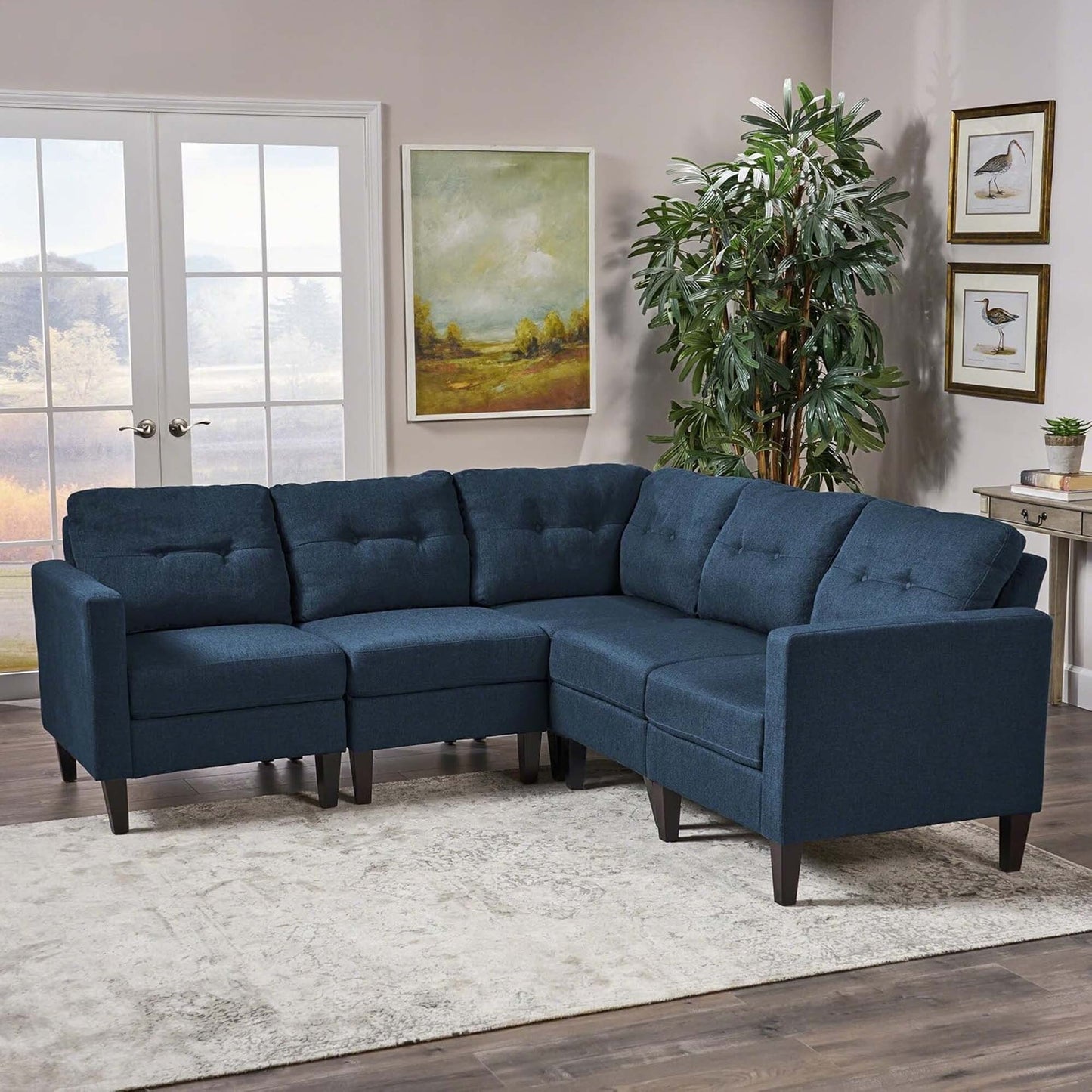 Mid-Century 5-Piece Modular Sectional Sofa with Button-Tufted Cushions for Living Room