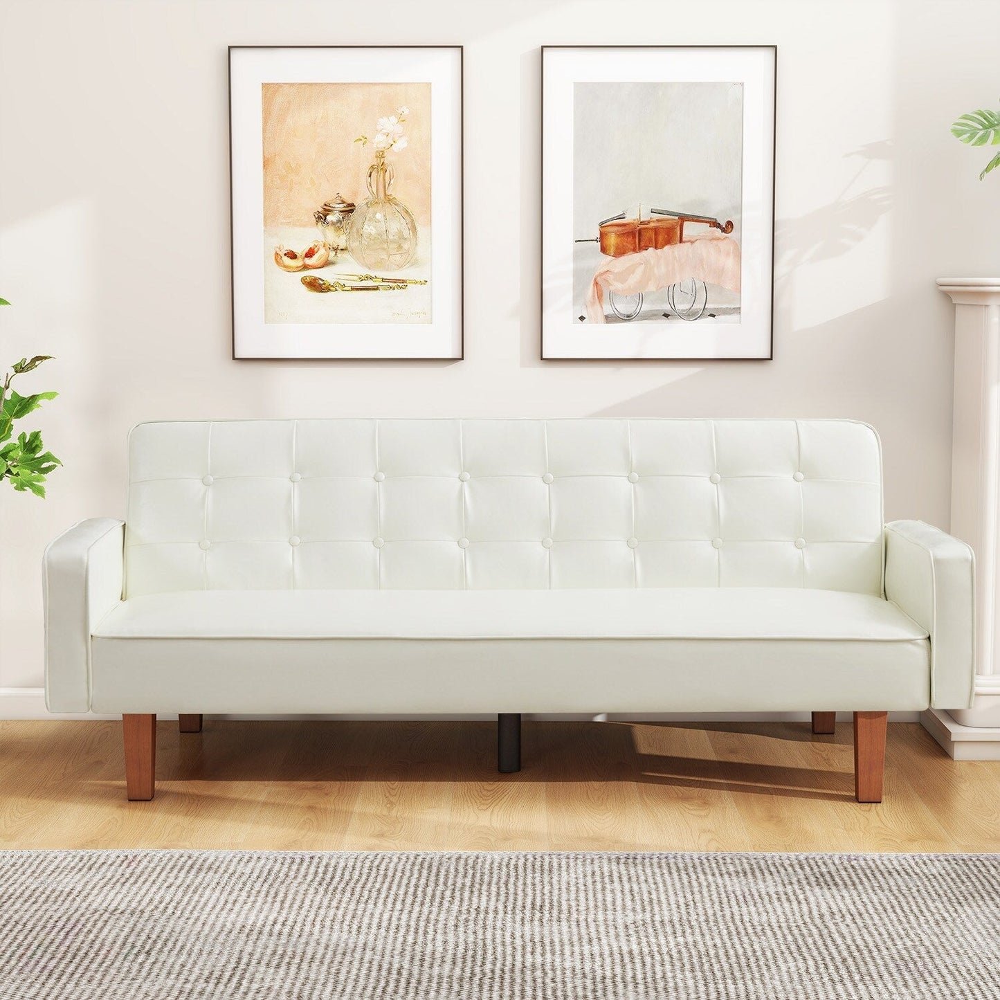 Mid-Century 74” in PU Leather Futon Sofa Bed, Button Tufted Sofa 3-Seat for Living Room Bedroom