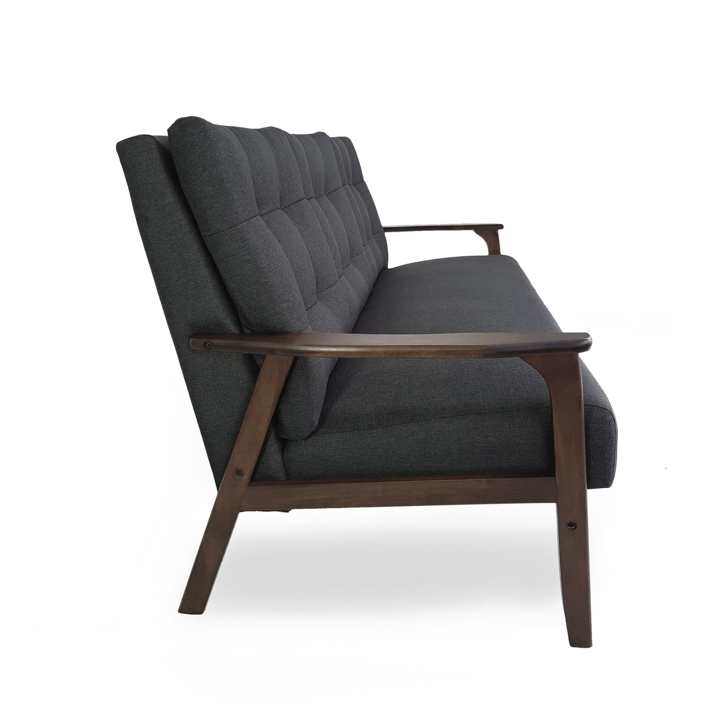 Mid Century Button Tufted 3-seater Sofa with Rubberwood Legs