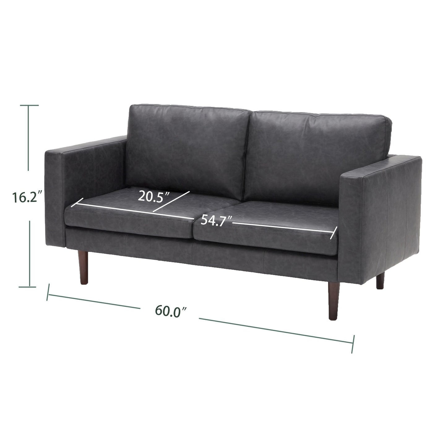 Mid Century Modern 65 Faux leather Loveseat Sofas Solid Wooden Frame and Padded Cushion for Living Room