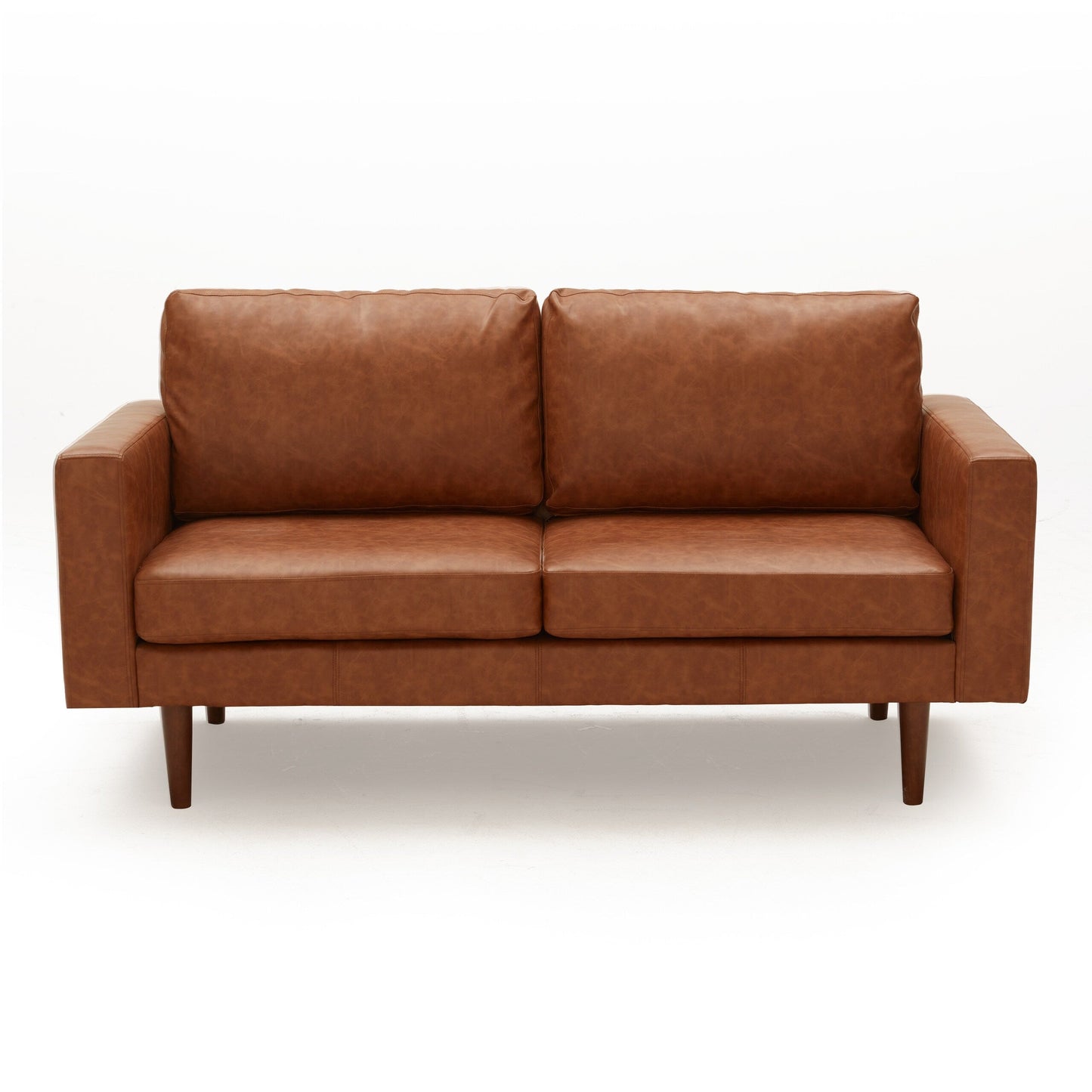 Mid Century Modern 65 Faux leather Loveseat Sofas Solid Wooden Frame and Padded Cushion for Living Room