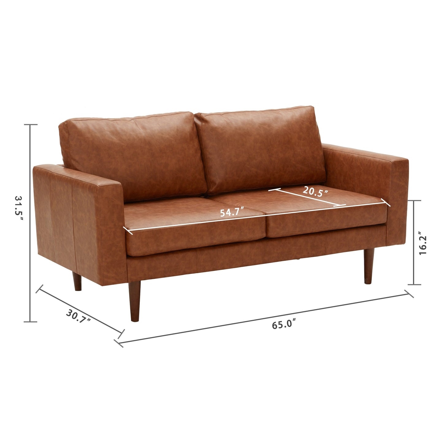 Mid Century Modern 65 Faux leather Loveseat Sofas Solid Wooden Frame and Padded Cushion for Living Room