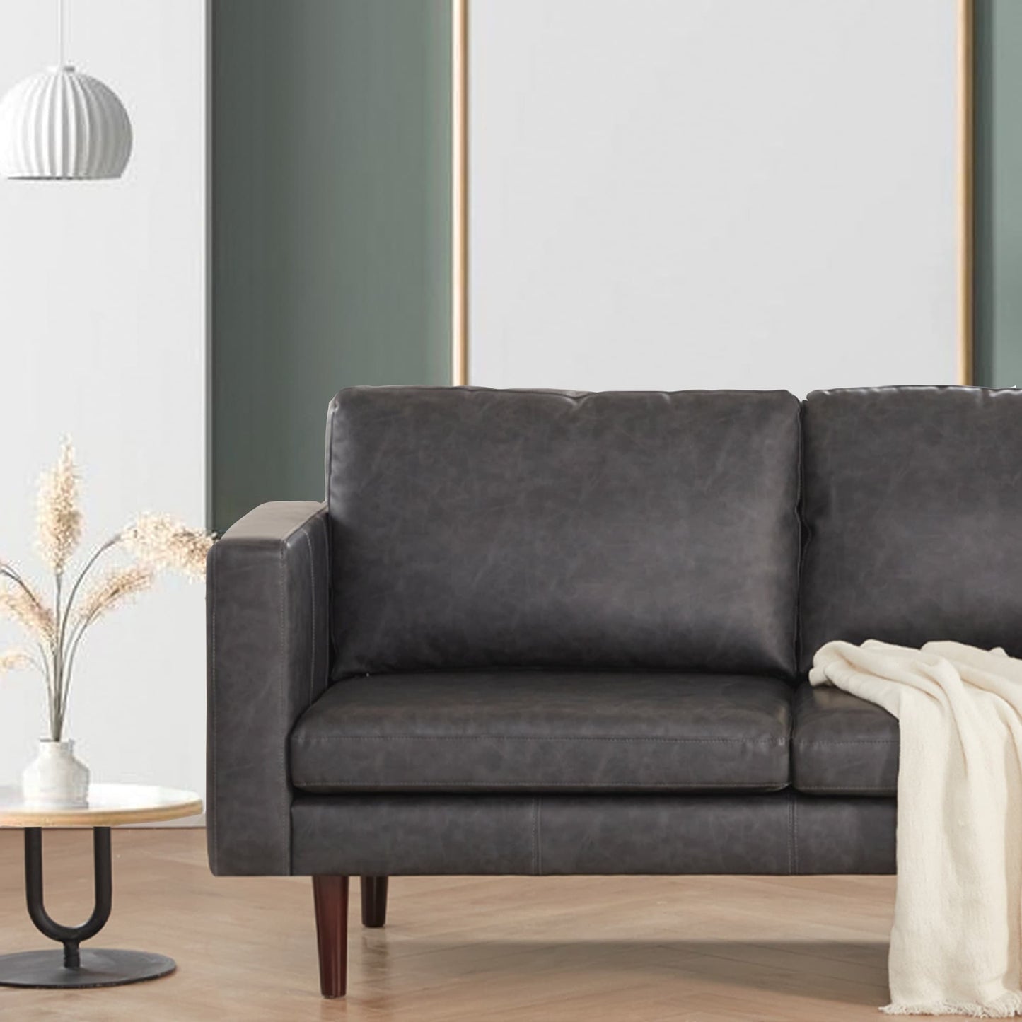 Mid Century Modern 65 Faux leather Loveseat Sofas Solid Wooden Frame and Padded Cushion for Living Room