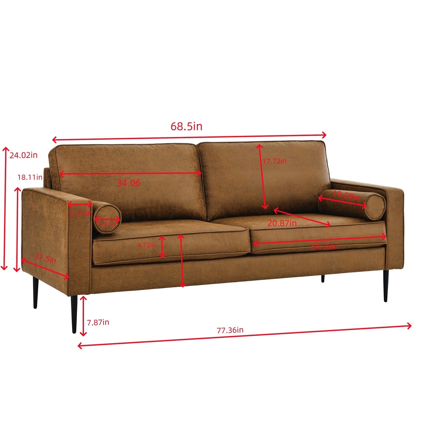 Mid Century Modern 79 Upholstered Loveseat Sofa with Pillow and Pillows for Living Room