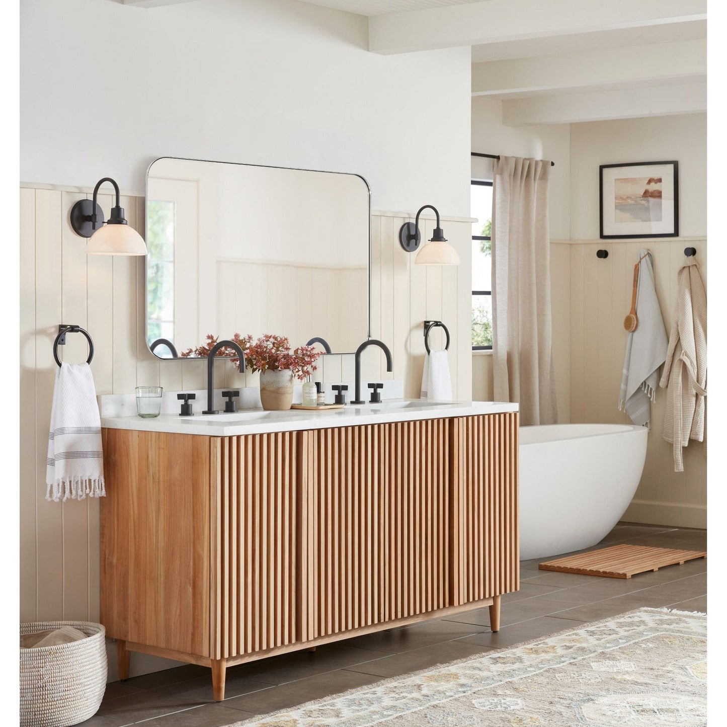 TEHOME Mid-Century Modern Chic Metall Abgerundete Wandspiegel
