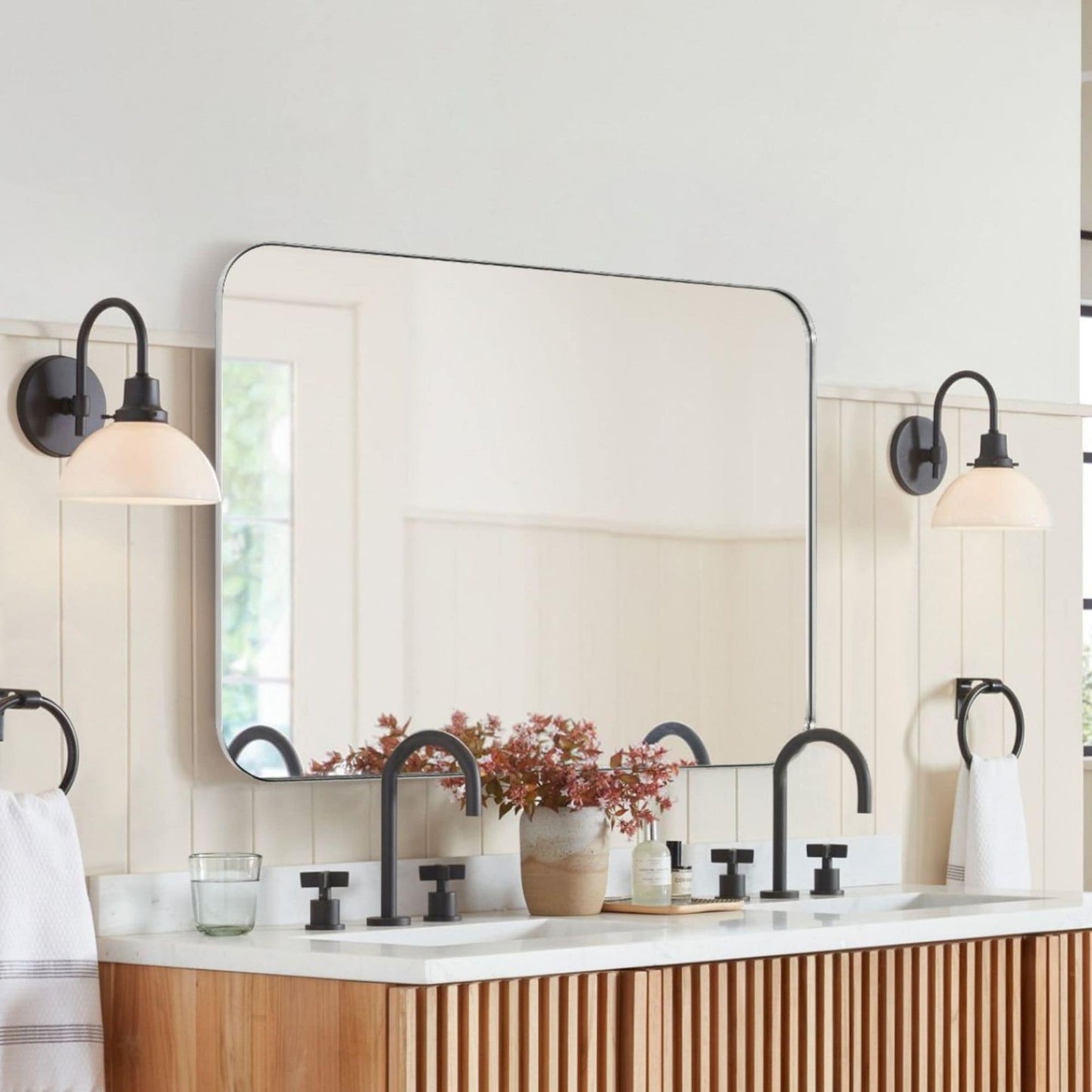 TEHOME Mid-Century Modern Chic Metall Abgerundete Wandspiegel