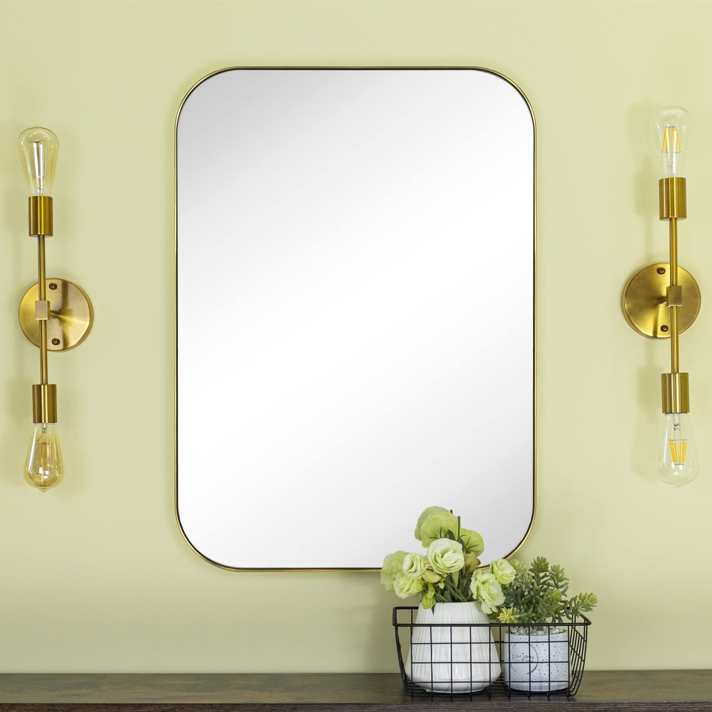 TEHOME Mid-Century Modern Chic Metall Abgerundete Wandspiegel
