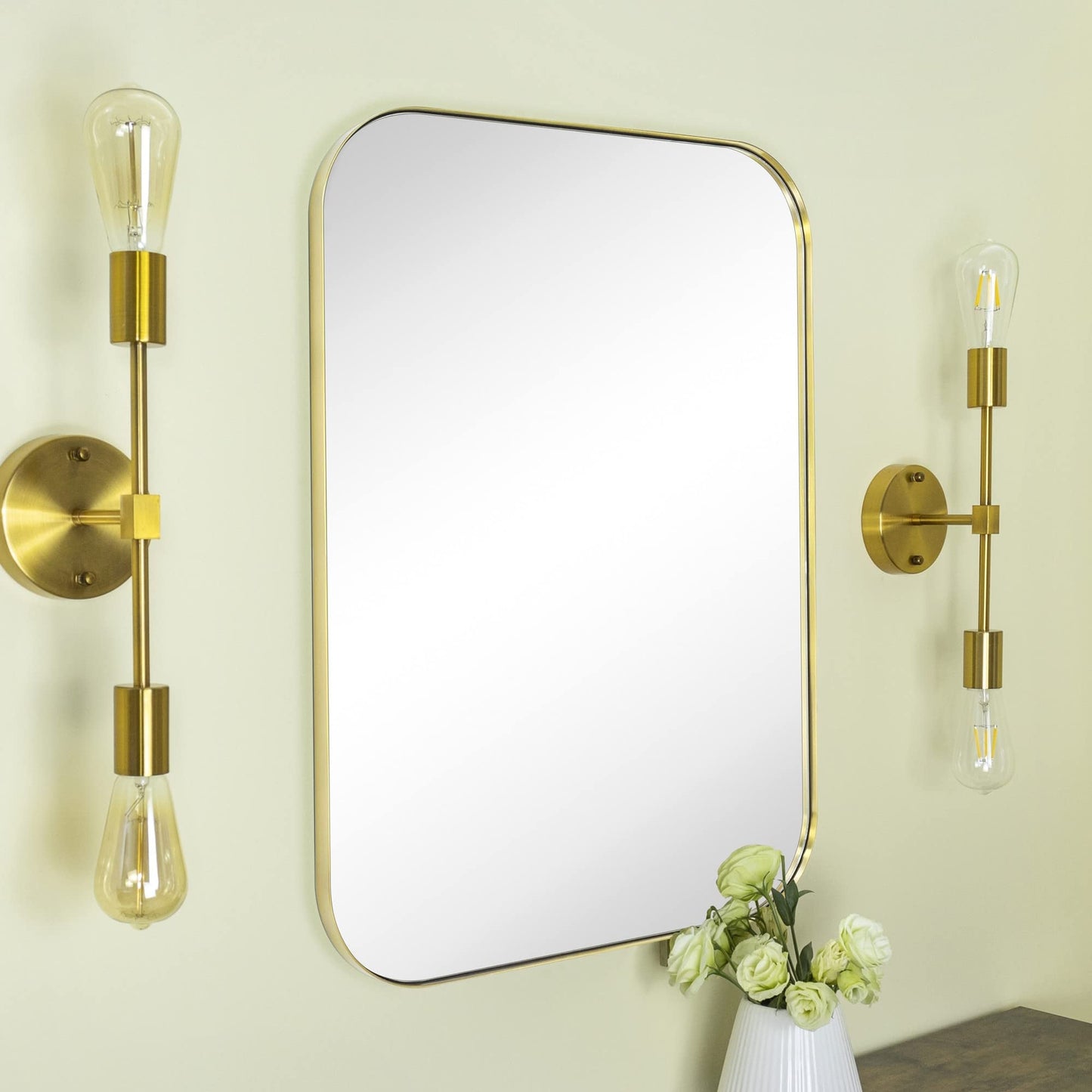 TEHOME Mid-Century Modern Chic Metall Abgerundete Wandspiegel