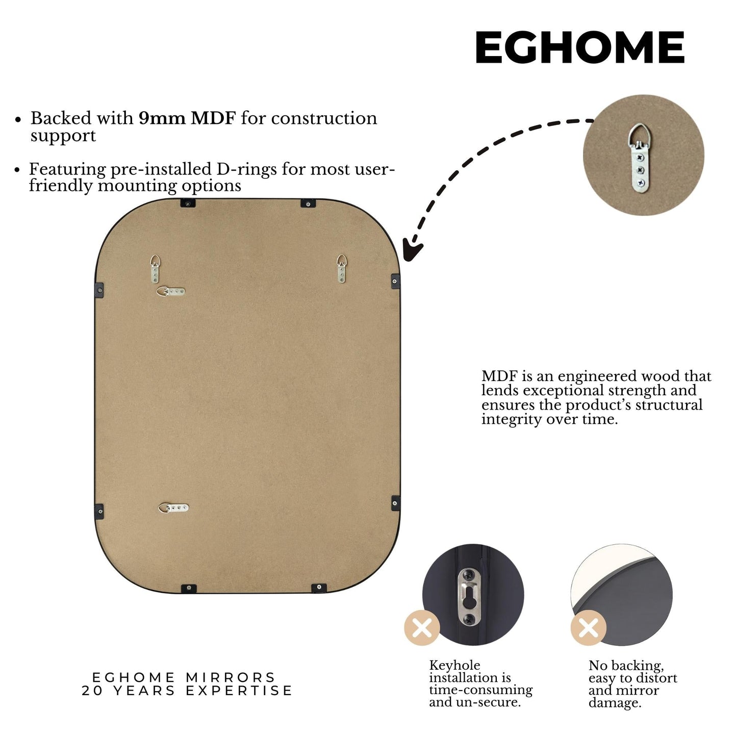 TEHOME Mid-Century Modern Chic Metall Abgerundete Wandspiegel