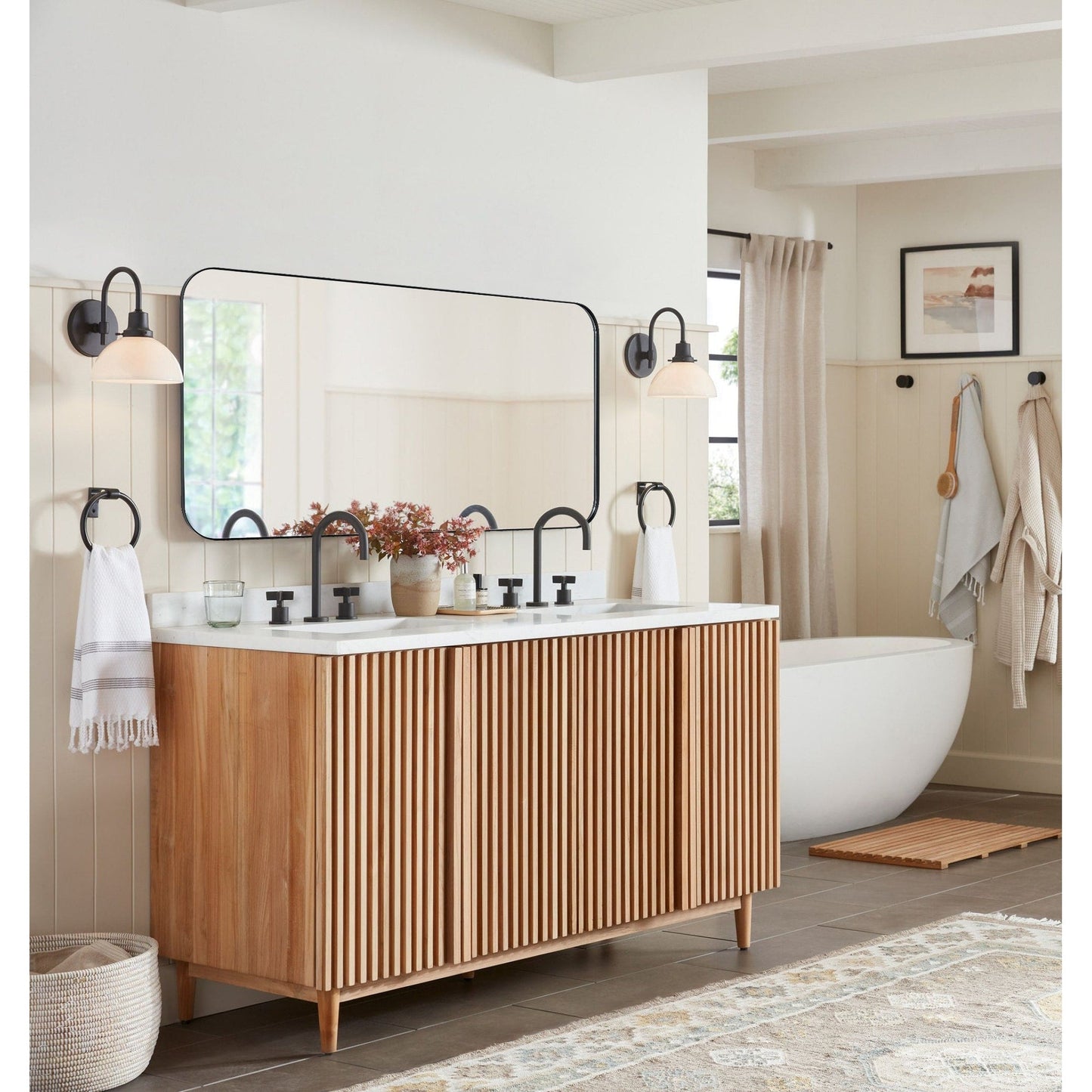 TEHOME Mid-Century Modern Chic Metall Abgerundete Wandspiegel