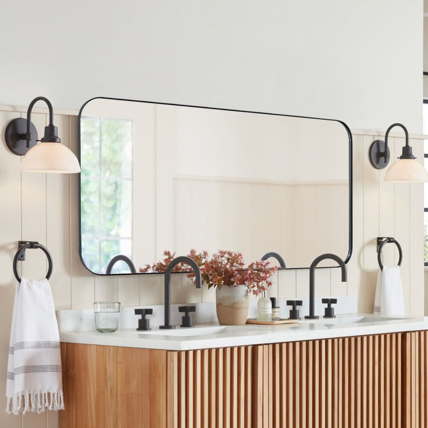 TEHOME Mid-Century Modern Chic Metall Abgerundete Wandspiegel