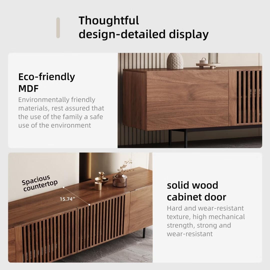 Mid-Century Modern TV-Ständer mit 4 Türen, Aufbewahrungsschränke, passend für Fernseher bis zu 100 Zoll, Entertainment-Center für das Wohnzimmer
