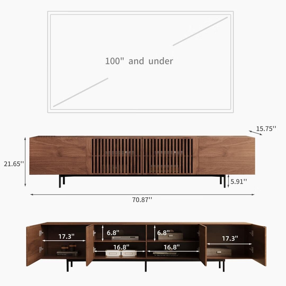Mid-Century Modern TV-Ständer mit 4 Türen, Aufbewahrungsschränke, passend für Fernseher bis zu 100 Zoll, Entertainment-Center für das Wohnzimmer