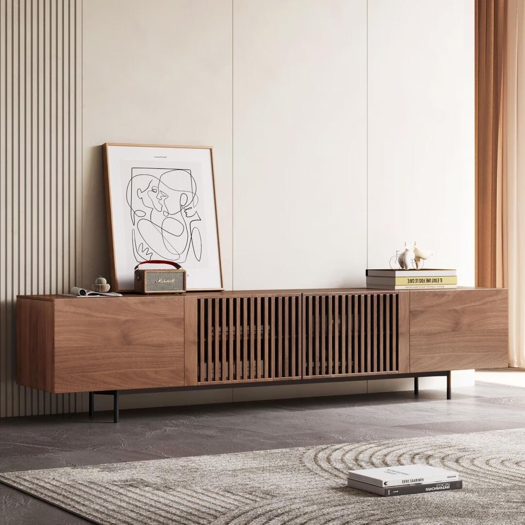 Mid-Century Modern TV-Ständer mit 4 Türen, Aufbewahrungsschränke, passend für Fernseher bis zu 100 Zoll, Entertainment-Center für das Wohnzimmer