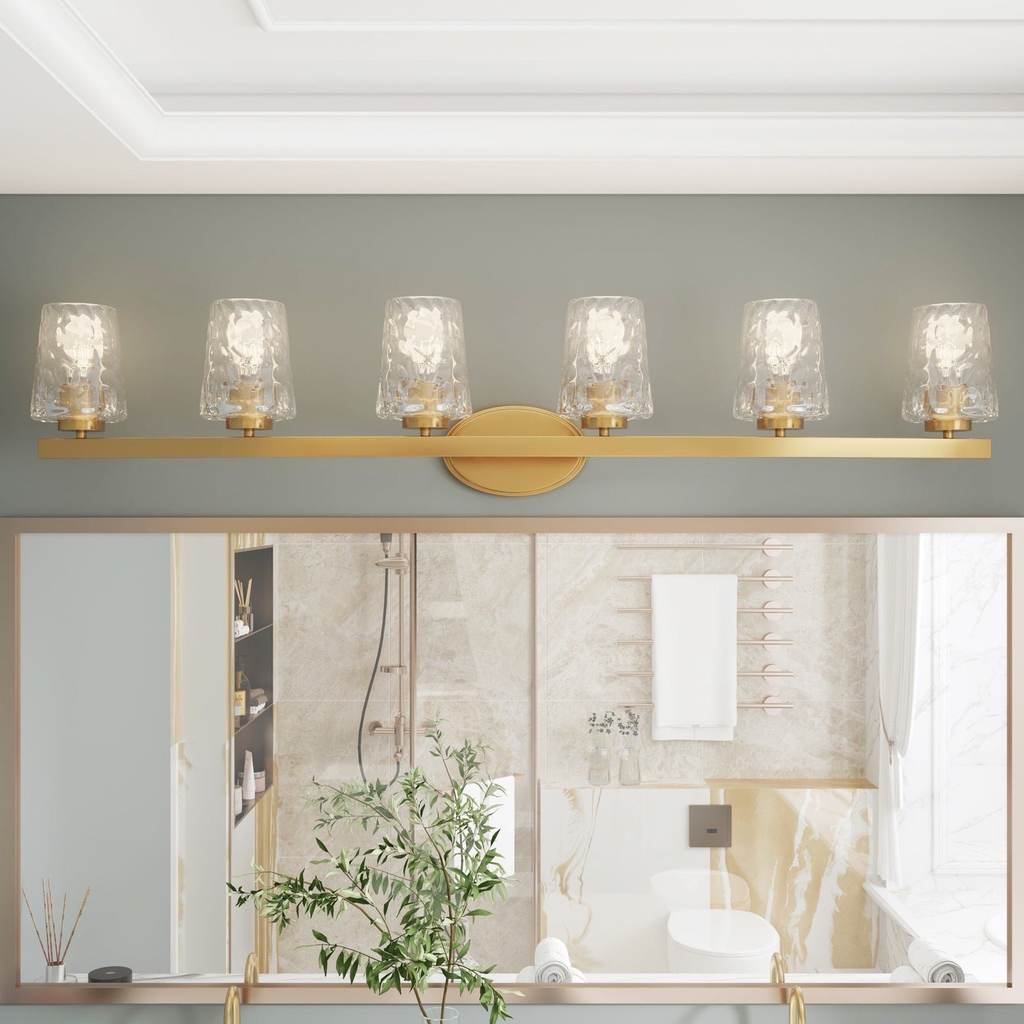 Modernes, dimmbares Badezimmer-Waschtischlicht mit 6 Lichtern und Kunstglas im Mid-Century-Stil – 51 Zoll