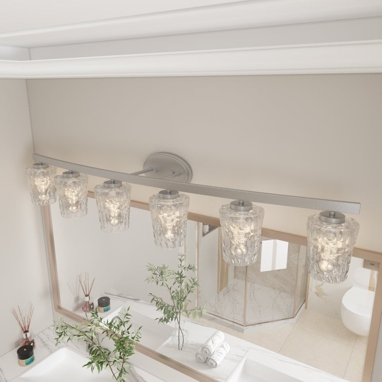 Modernes, dimmbares Badezimmer-Waschtischlicht mit 6 Lichtern und Kunstglas im Mid-Century-Stil – 51 Zoll
