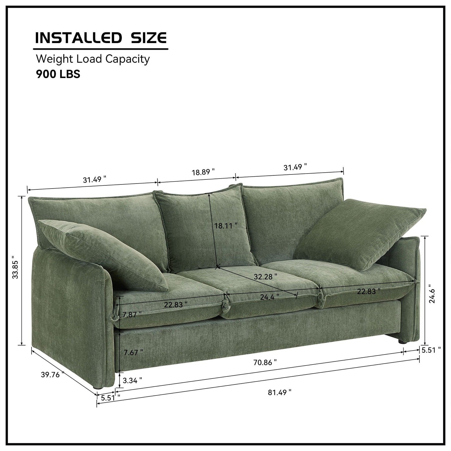 Mid-century Sofa 3 Seater Cozy Couch for Living room Apartment Lounge Bedroom