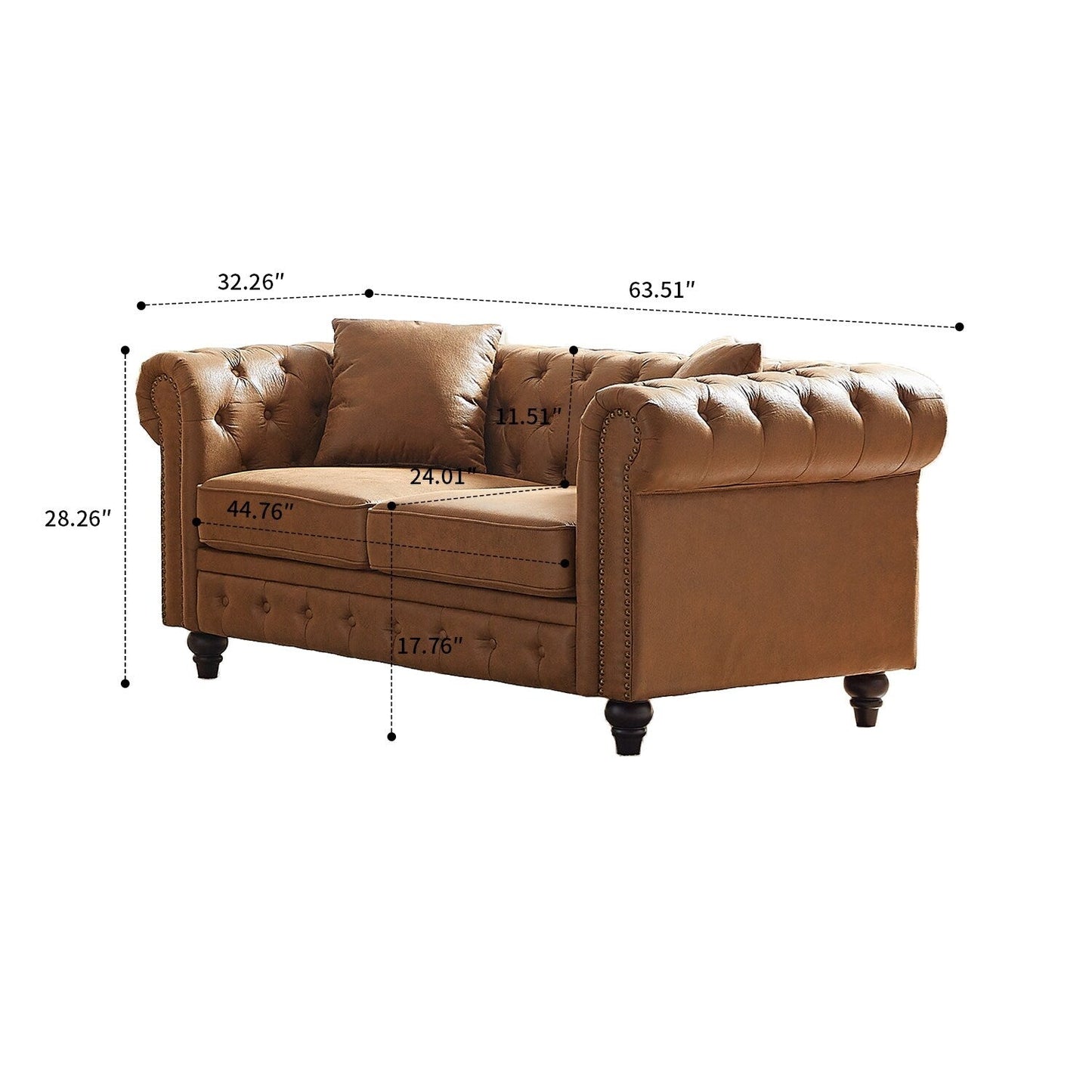 Mid-century vintage style standard tufted upholstered sofa with nailhead trim and wooden legs for living room malls