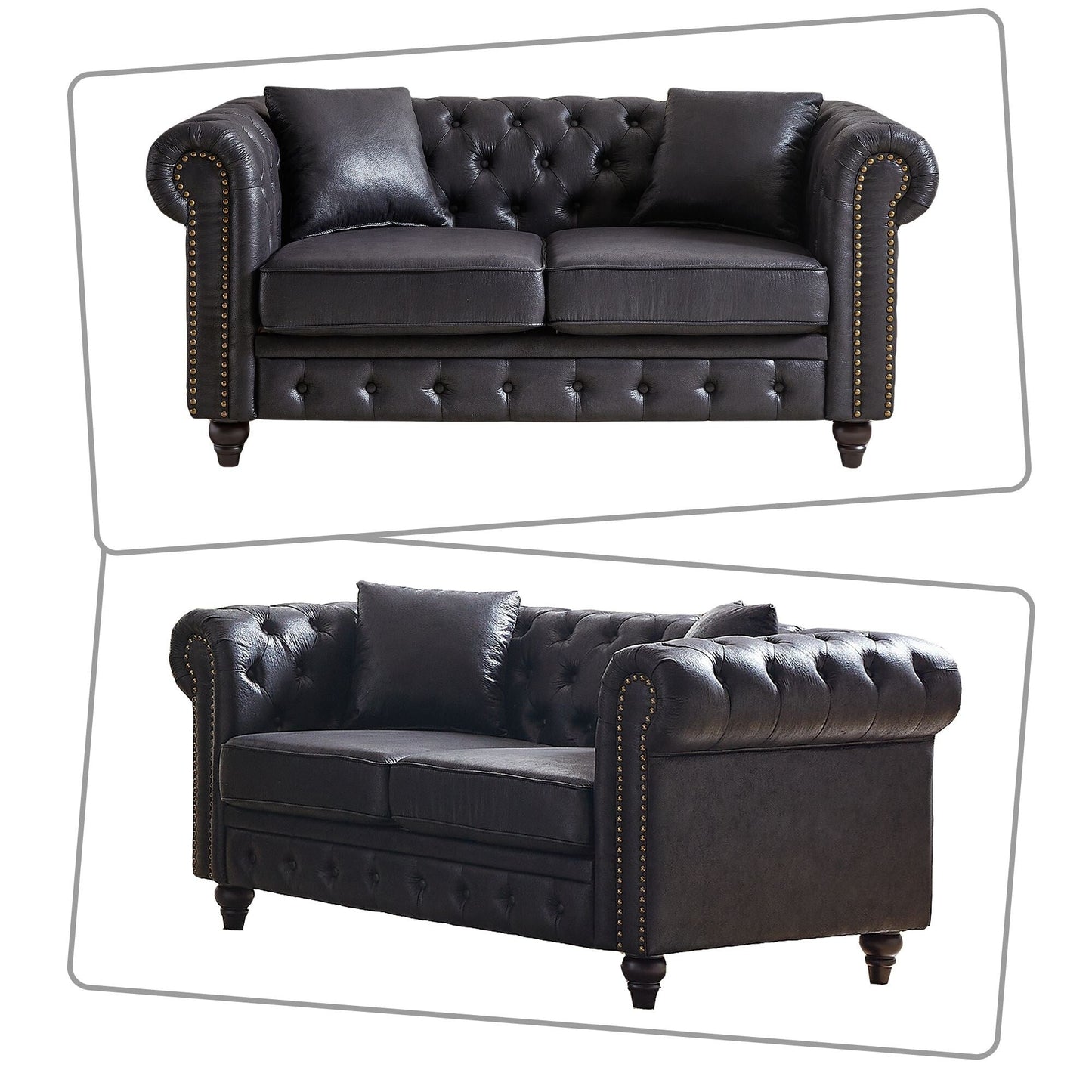 Mid-century vintage style standard tufted upholstered sofa with nailhead trim and wooden legs for living room malls