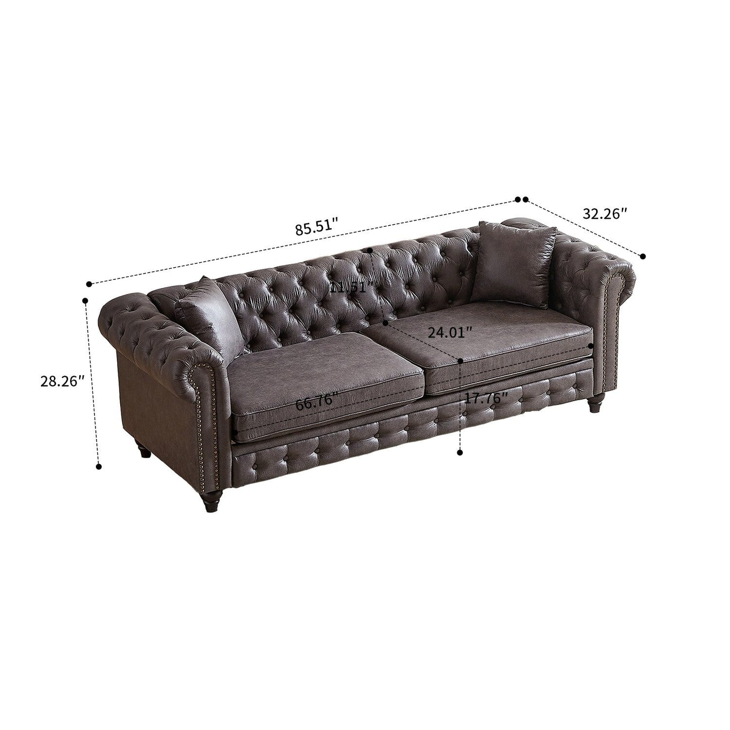 Mid-century vintage style standard tufted upholstered sofa with nailhead trim and wooden legs for living room malls