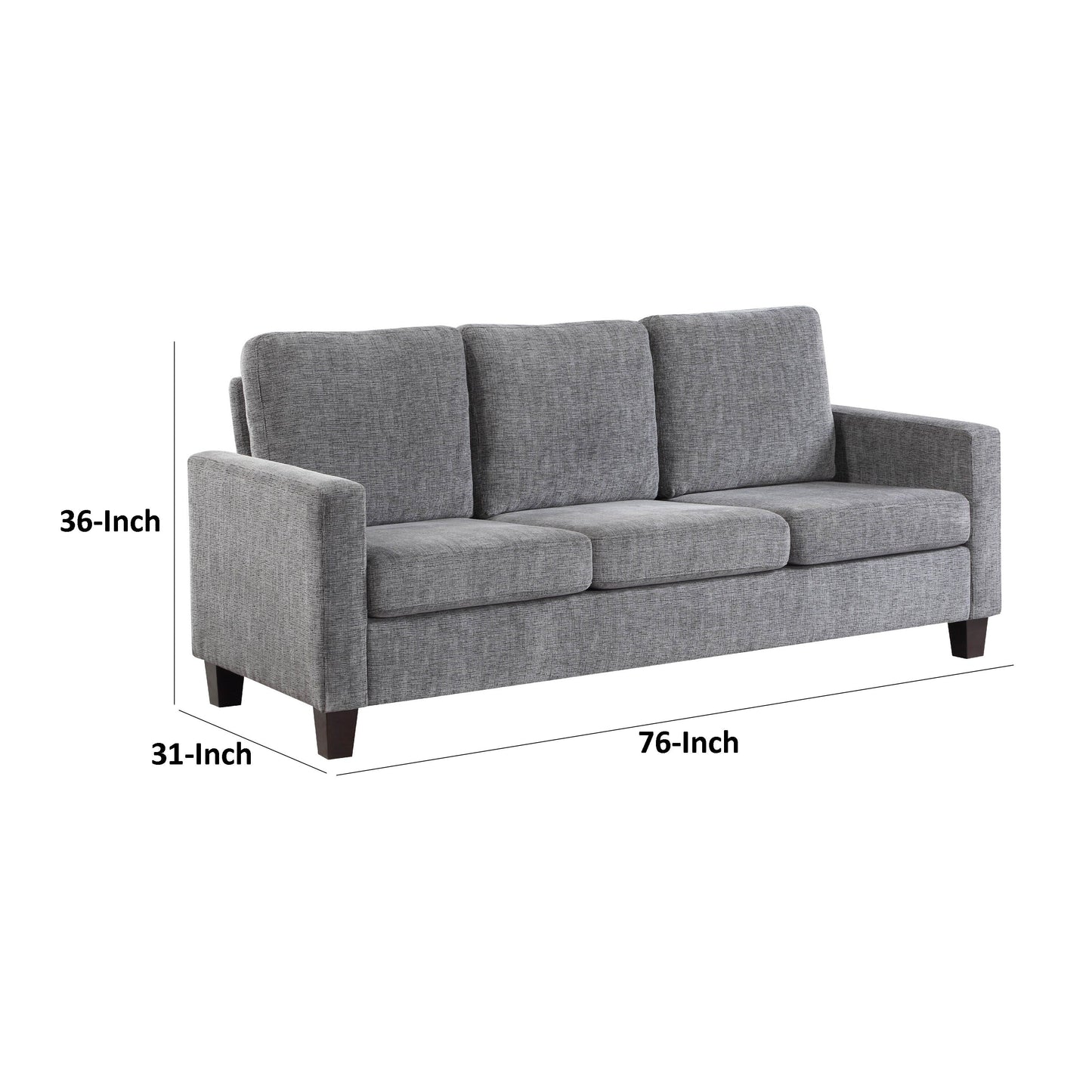 Mihi Sofa, Gray Chenille, 76 Inch, Black Tapered Wood Legs