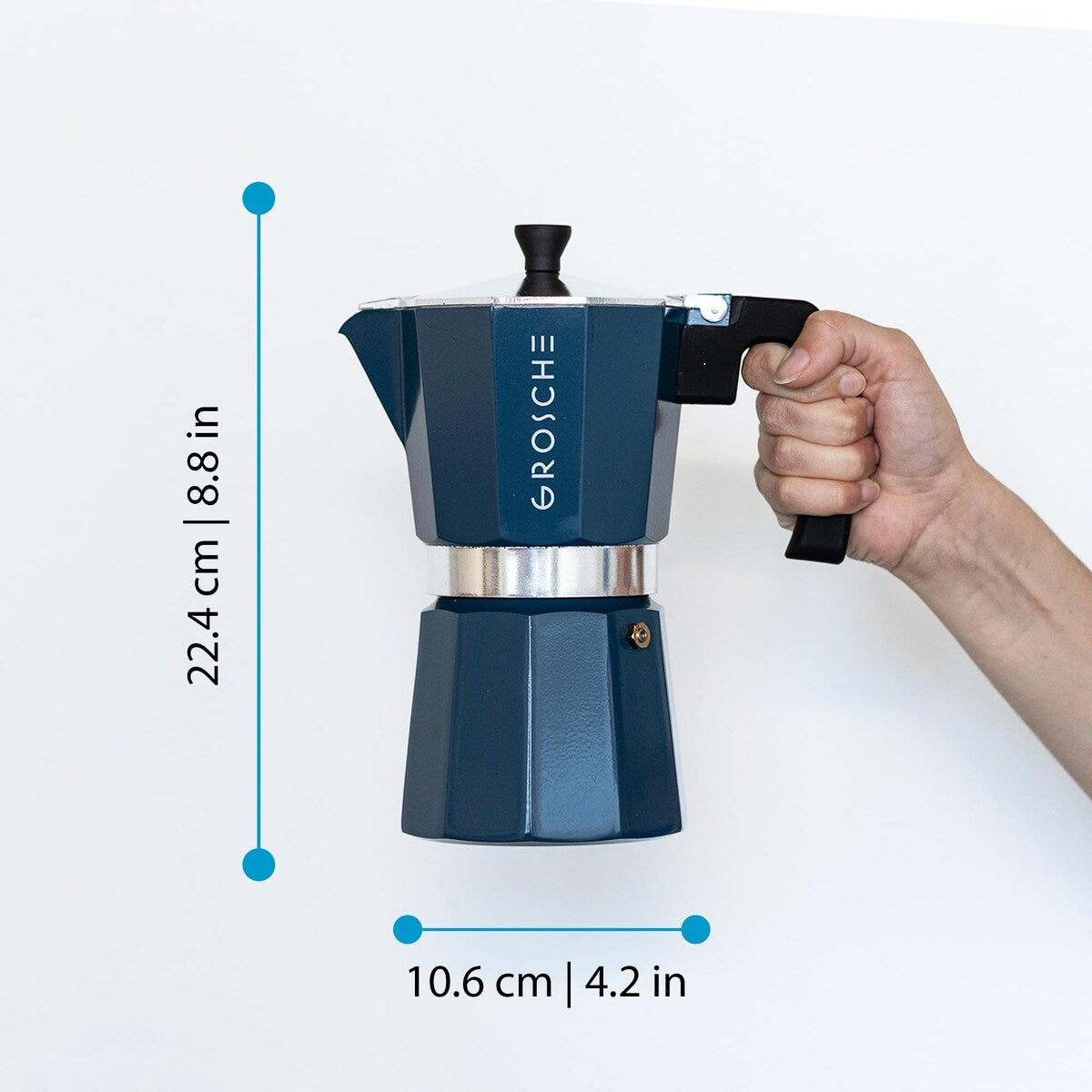 Milano Moka-Kanne, Espressokocher für den Herd, Greca-Kaffeemaschine, Kaffeemaschine und Espressokocher für den Herd (Grau, 9 Tassen)