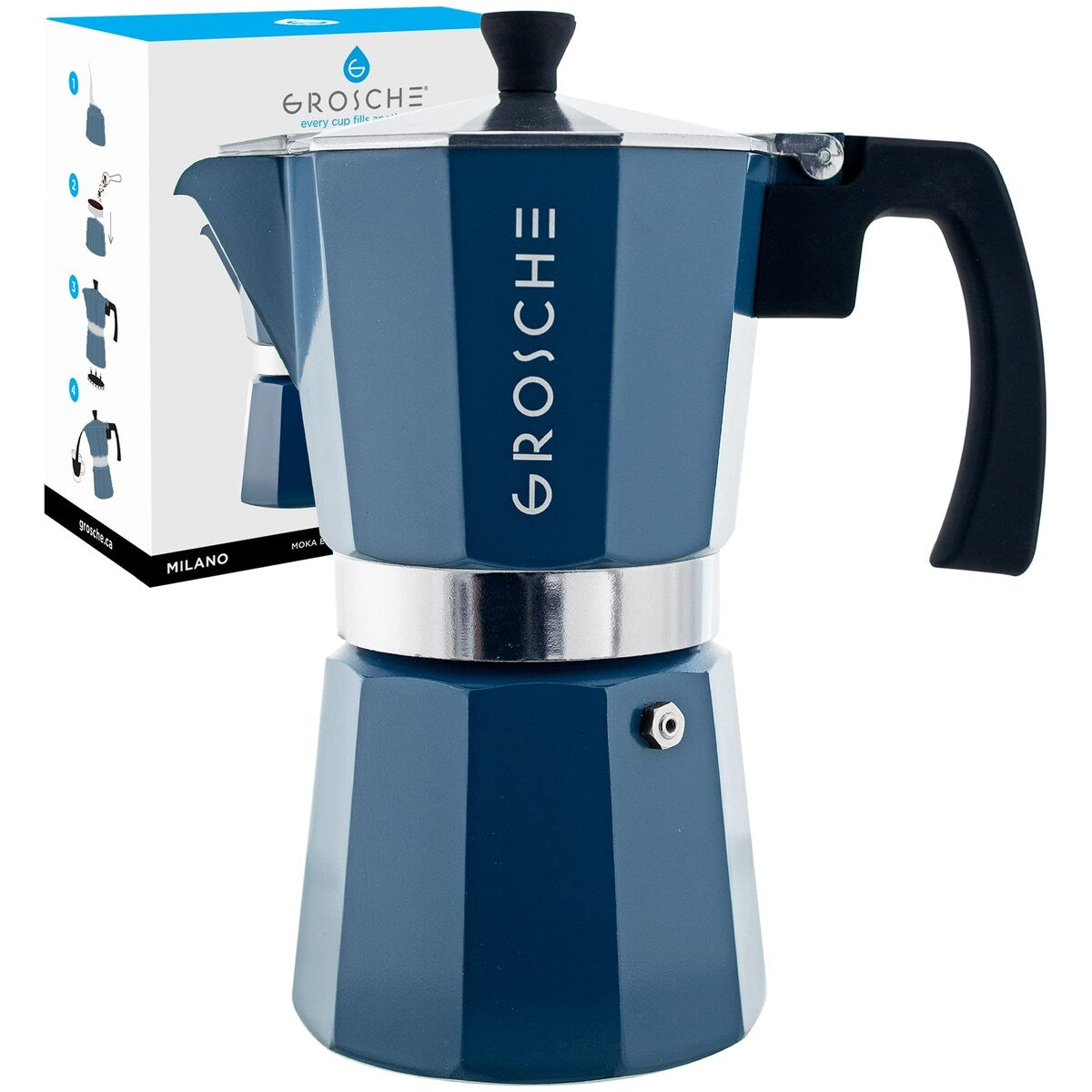 Milano Moka-Kanne, Espressokocher für den Herd, Greca-Kaffeemaschine, Kaffeemaschine und Espressokocher für den Herd (Grau, 9 Tassen)