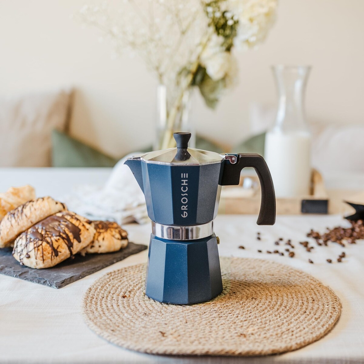 Milano Moka-Kanne, Espressokocher für den Herd, Greca-Kaffeemaschine, Kaffeemaschine und Espressokocher für den Herd (Grau, 9 Tassen)