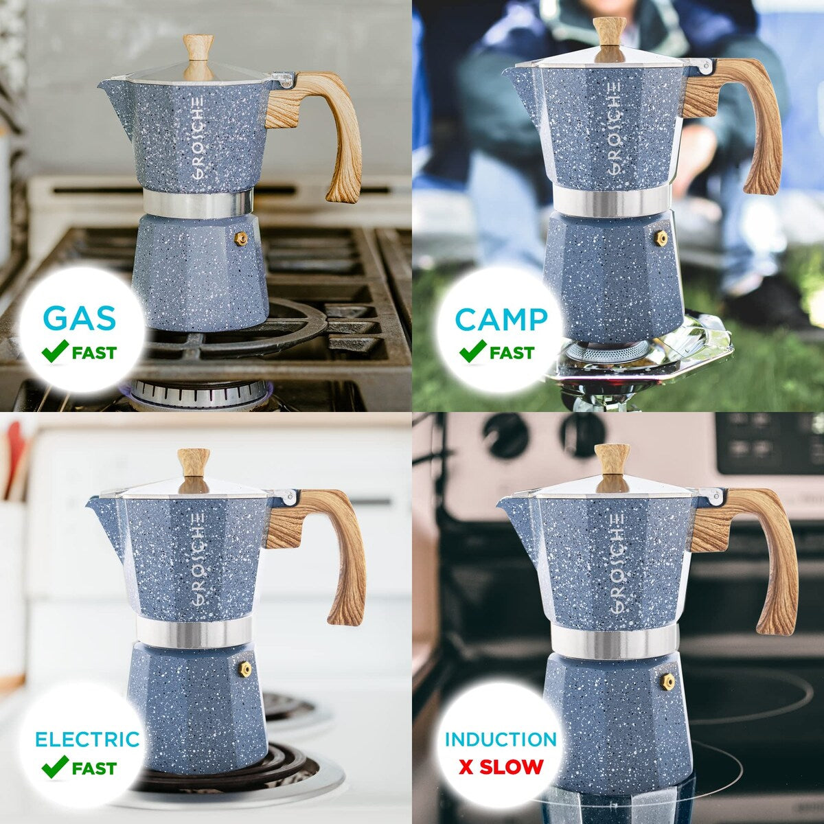 Milano Moka-Kanne, Espressokocher für den Herd, Greca-Kaffeemaschine, Kaffeemaschine und Espressokocher für den Herd (Grau, 9 Tassen)