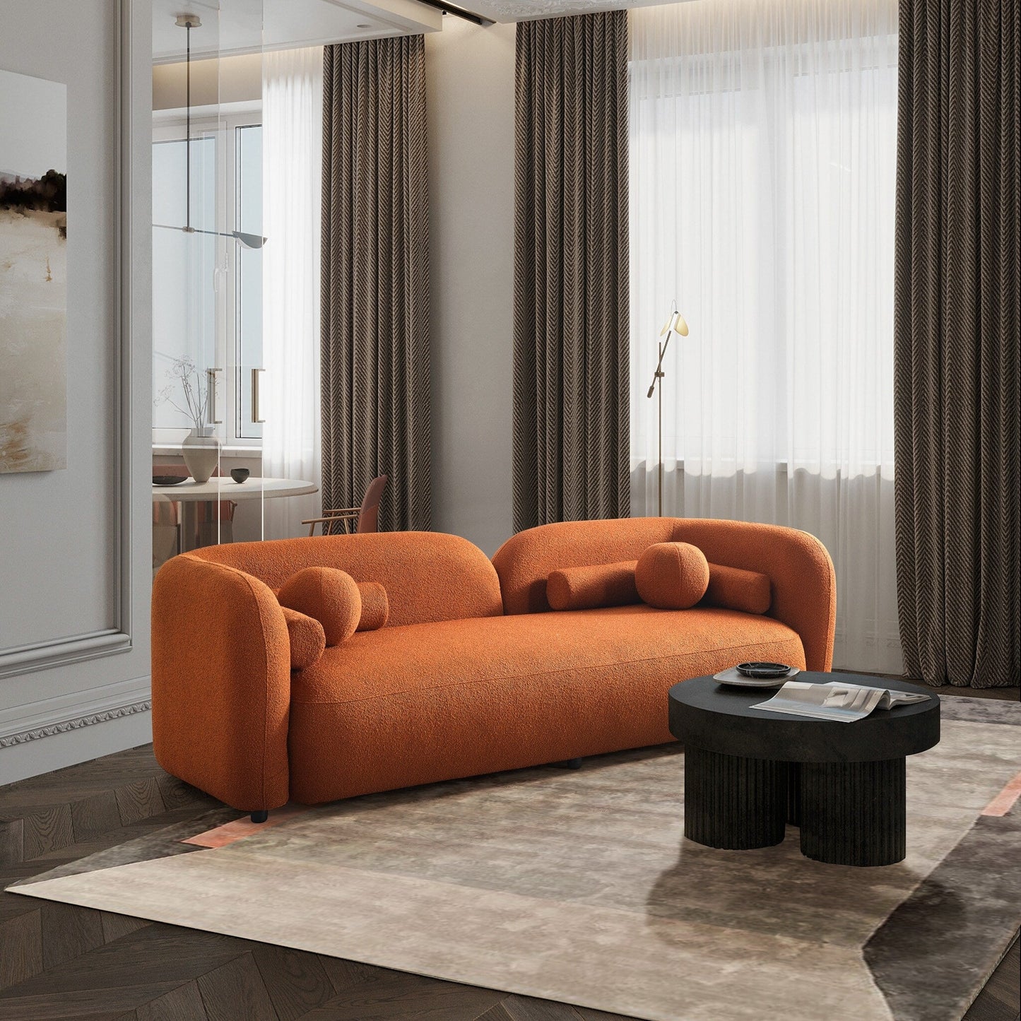 Milet Luxury Modern Boucle Fabric Curved Arm Sofa