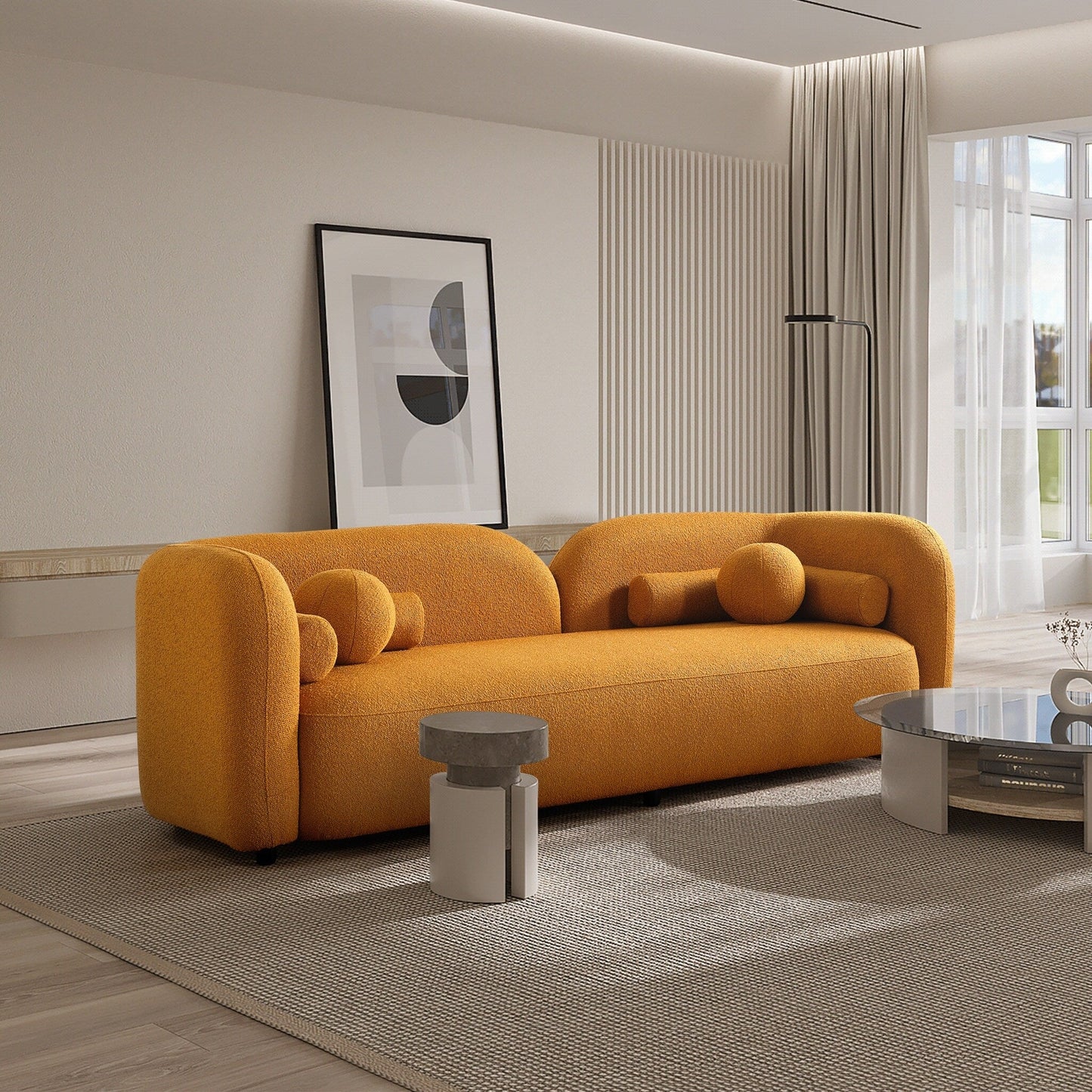 Milet Luxury Modern Boucle Fabric Curved Arm Sofa