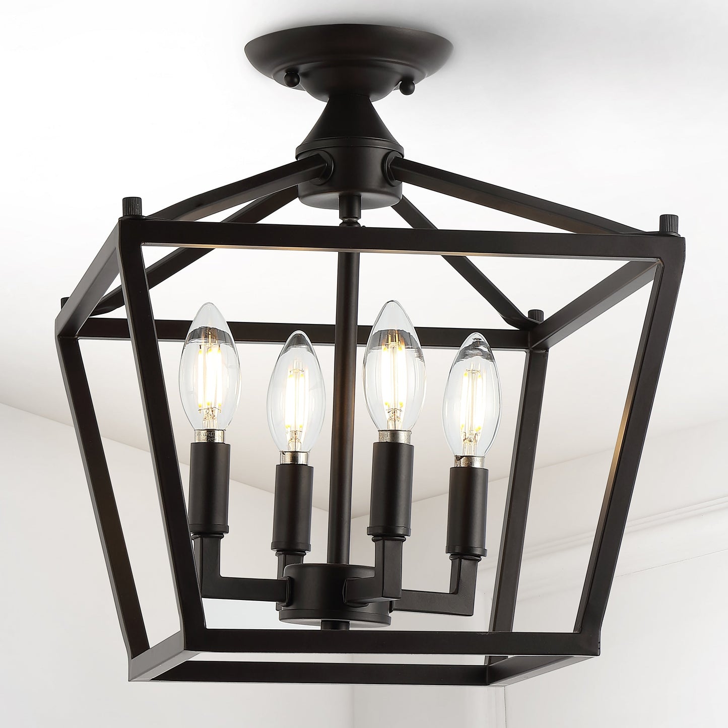 Milton Mini-Laterne, 4-flammig, Eisen, modernes Bauernhaus, LED-Deckenleuchte, von JONATHAN Y