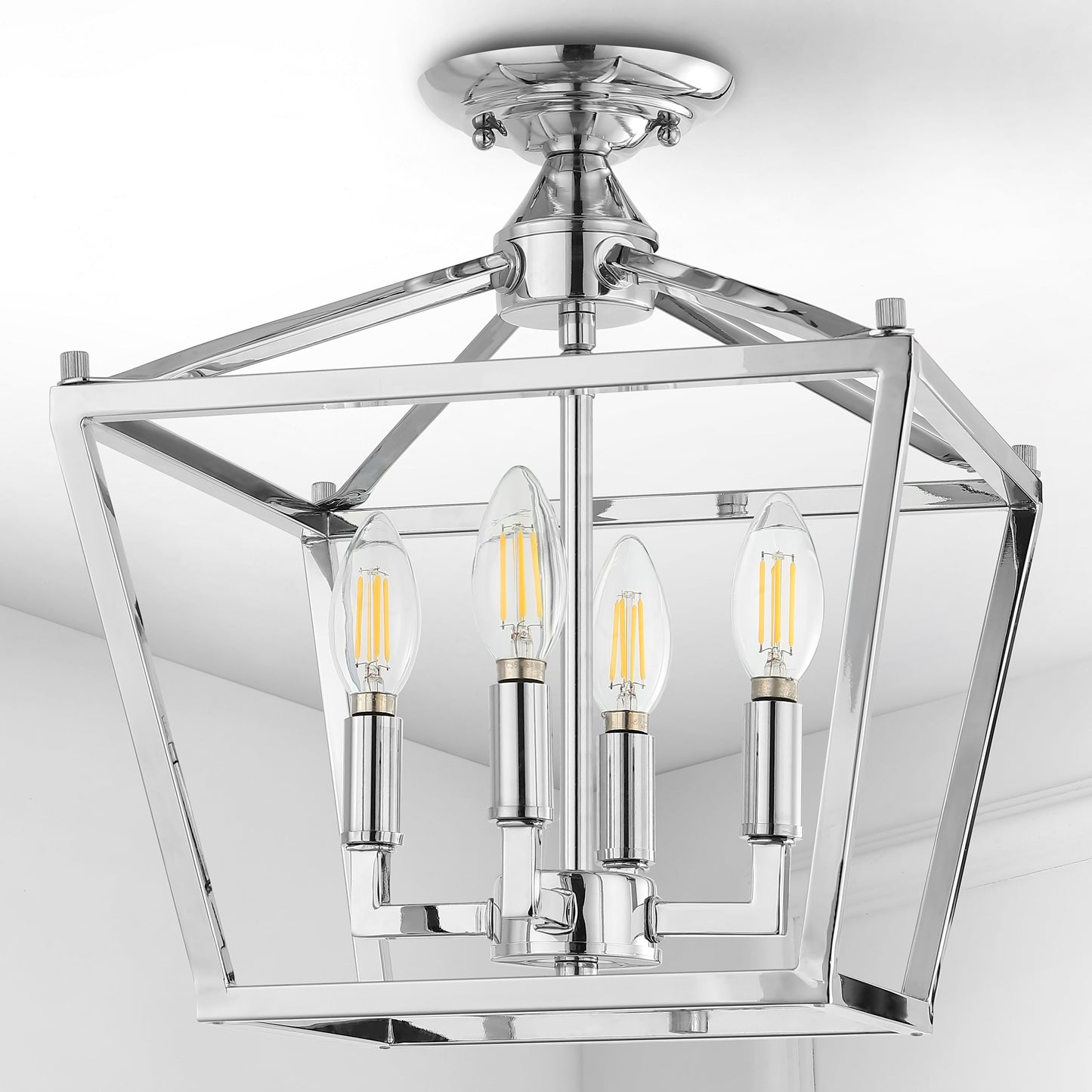 Milton Mini-Laterne, 4-flammig, Eisen, modernes Bauernhaus, LED-Deckenleuchte, von JONATHAN Y