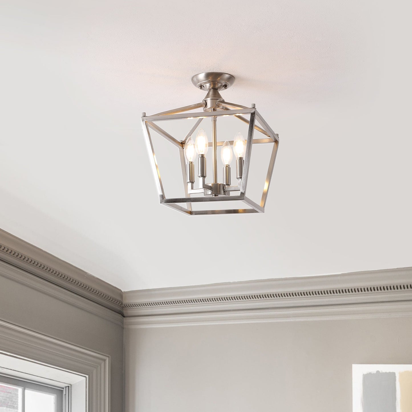 Milton Mini-Laterne, 4-flammig, Eisen, modernes Bauernhaus, LED-Deckenleuchte, von JONATHAN Y