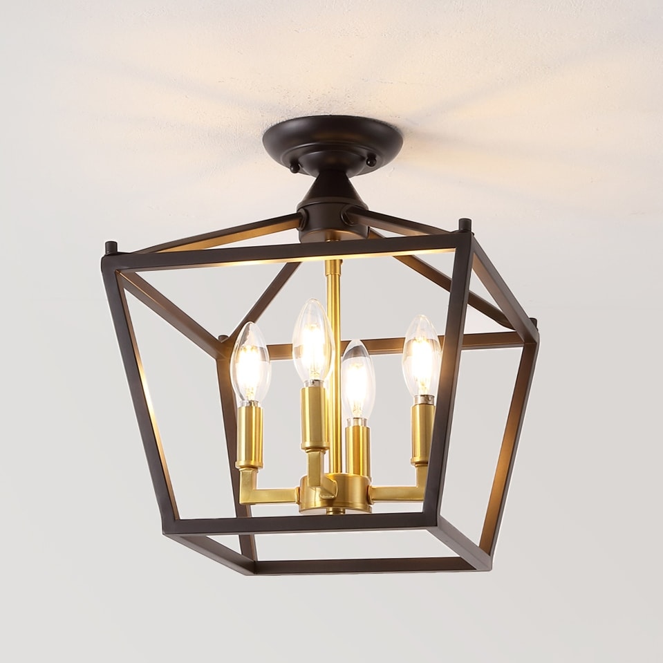 Milton Mini-Laterne, 4-flammig, Eisen, modernes Bauernhaus, LED-Deckenleuchte, von JONATHAN Y
