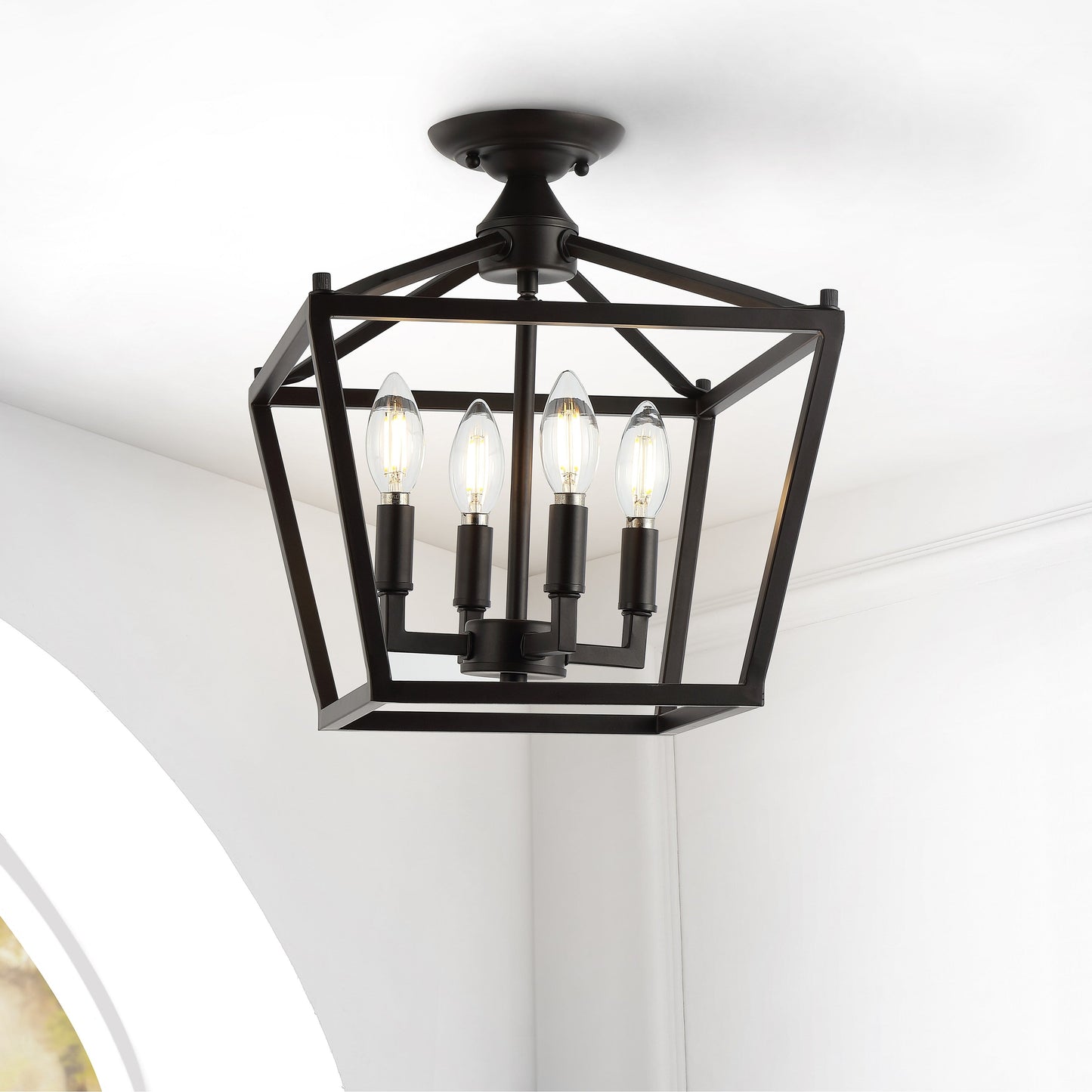 Milton Mini-Laterne, 4-flammig, Eisen, modernes Bauernhaus, LED-Deckenleuchte, von JONATHAN Y