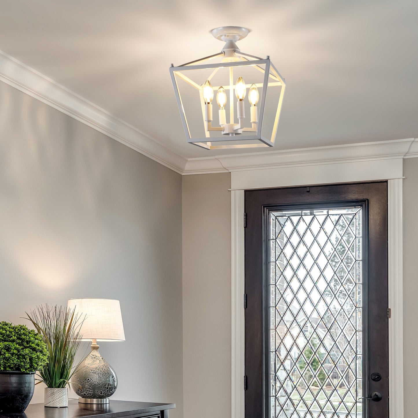 Milton Mini-Laterne, 4-flammig, Eisen, modernes Bauernhaus, LED-Deckenleuchte, von JONATHAN Y